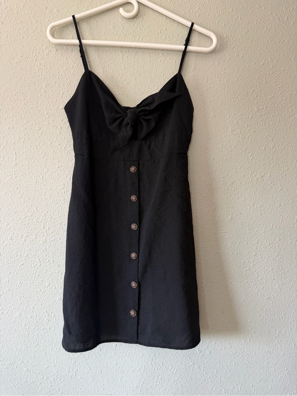 Black Tie-Front Button Dress